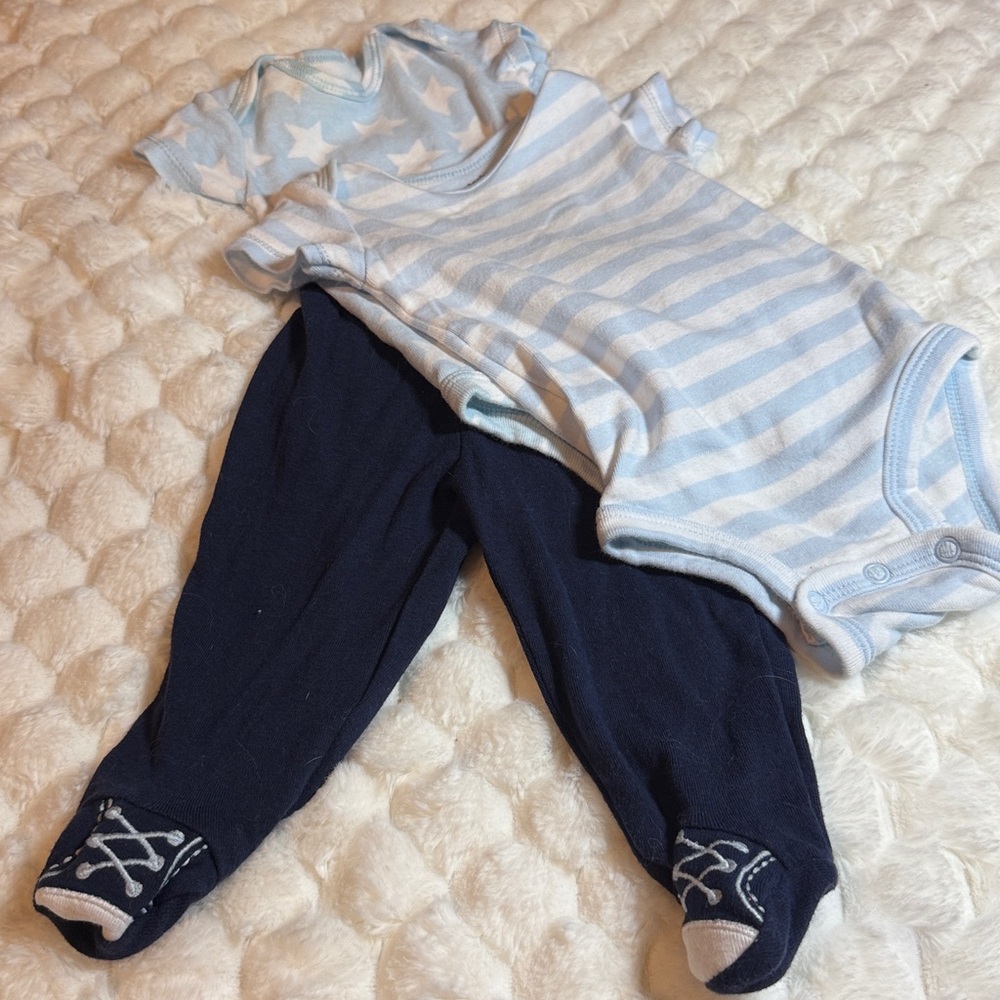 Blue Striped Baby Onesie with Navy Pants